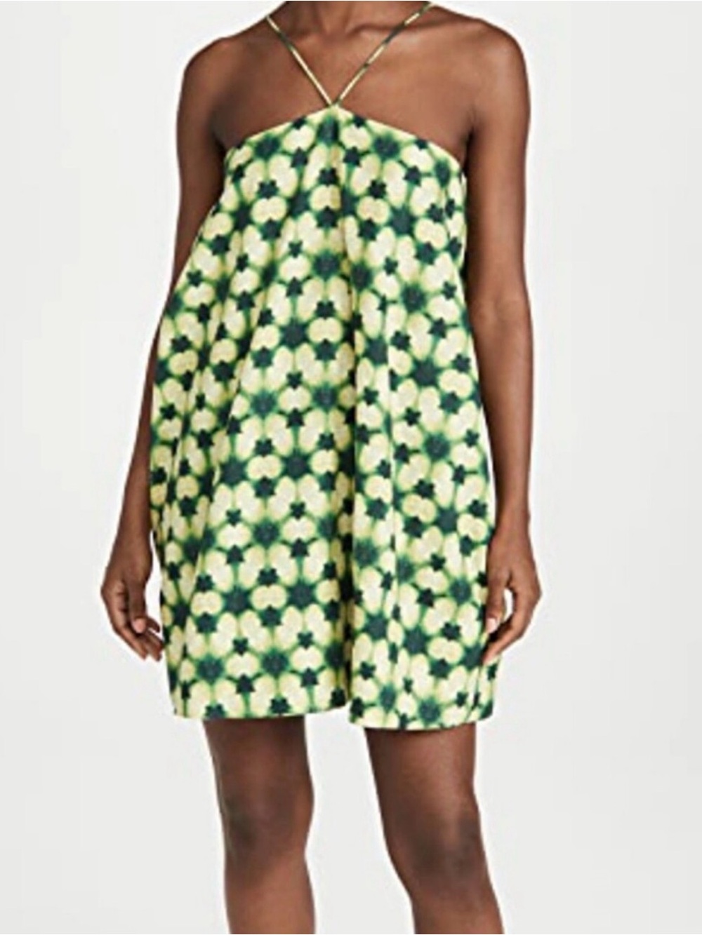 AMUR Jendayi Mini Dress In Cactus Kaleidoscope Tie Due Yellow Green Women's 4